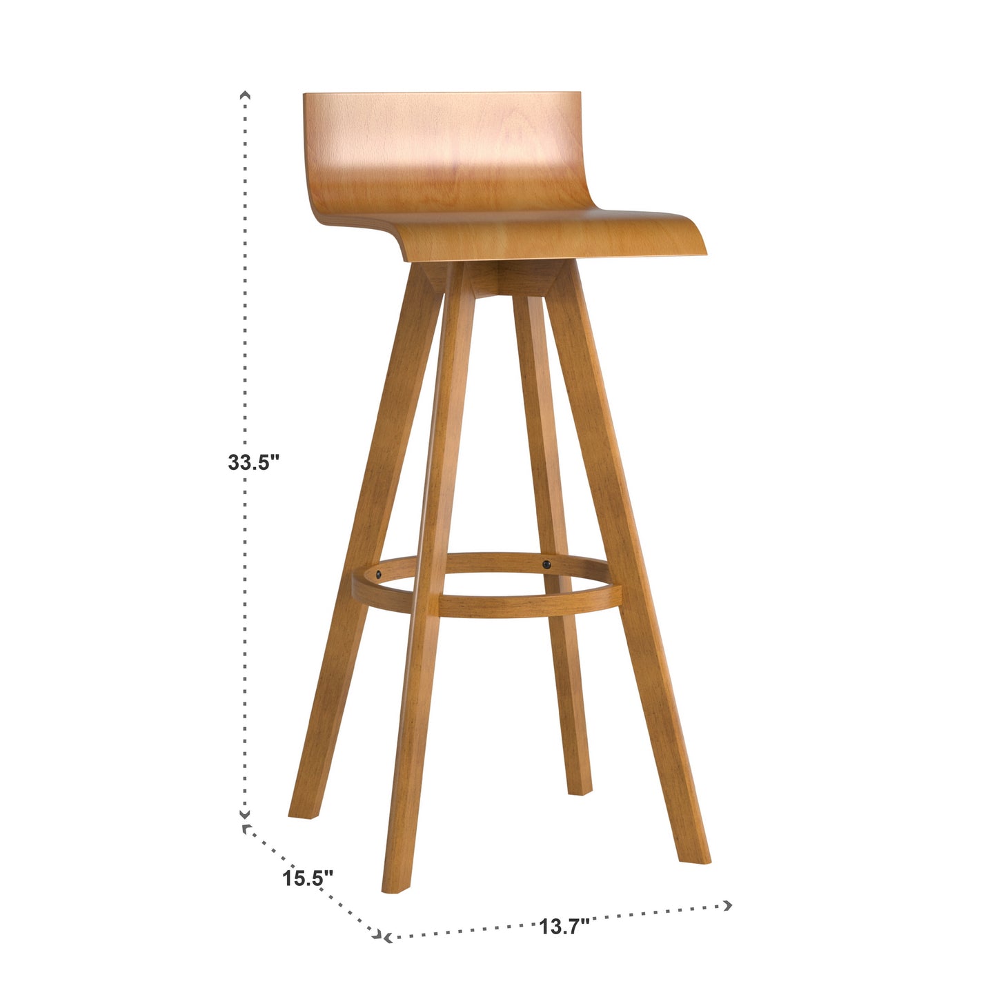 Mid-Century Modern Swivel Wood Stool (Set of 2) - Natural Finish, Bar Height