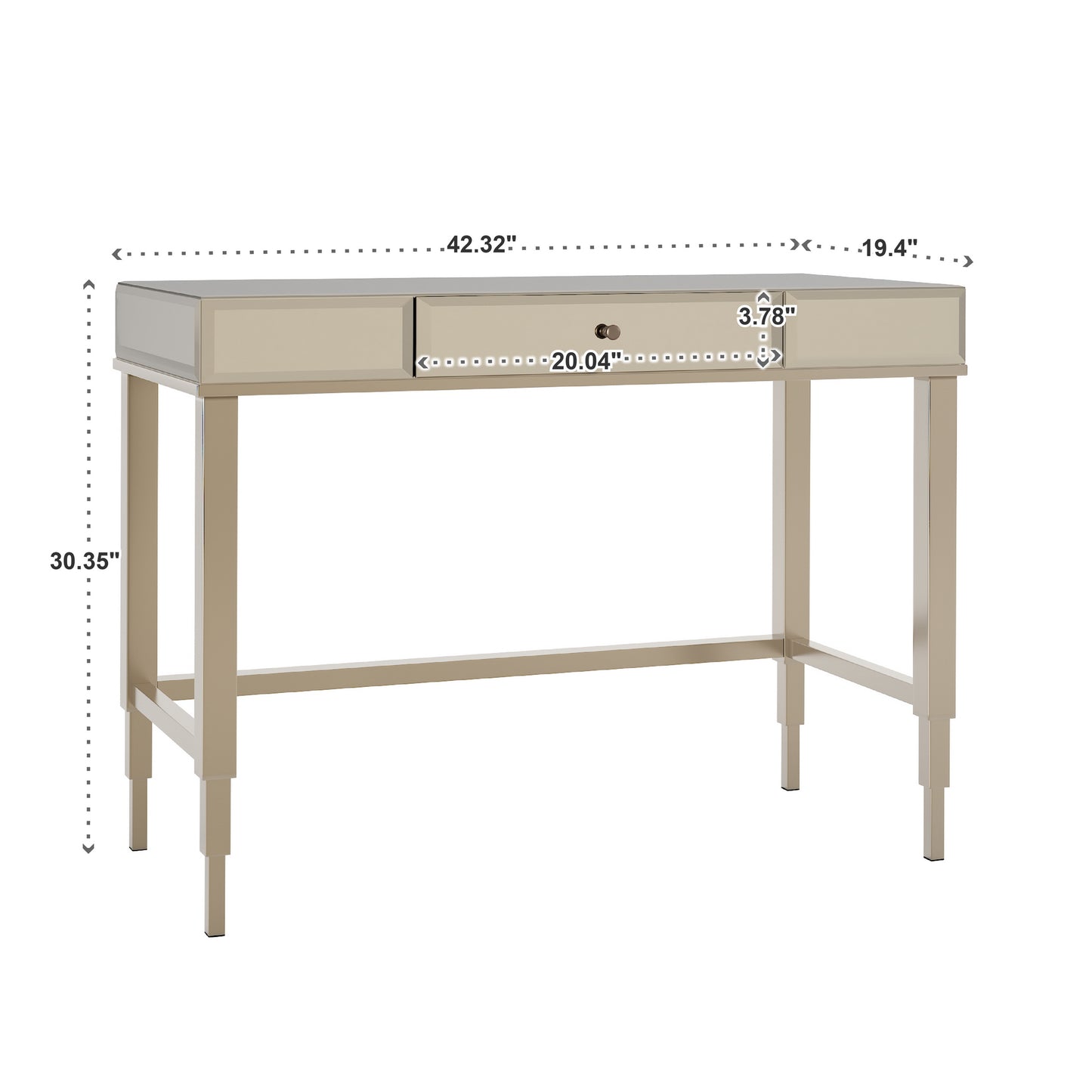 Beveled Mirrored Accent 1-Drawer Office Writing Desk - Champagne Gold