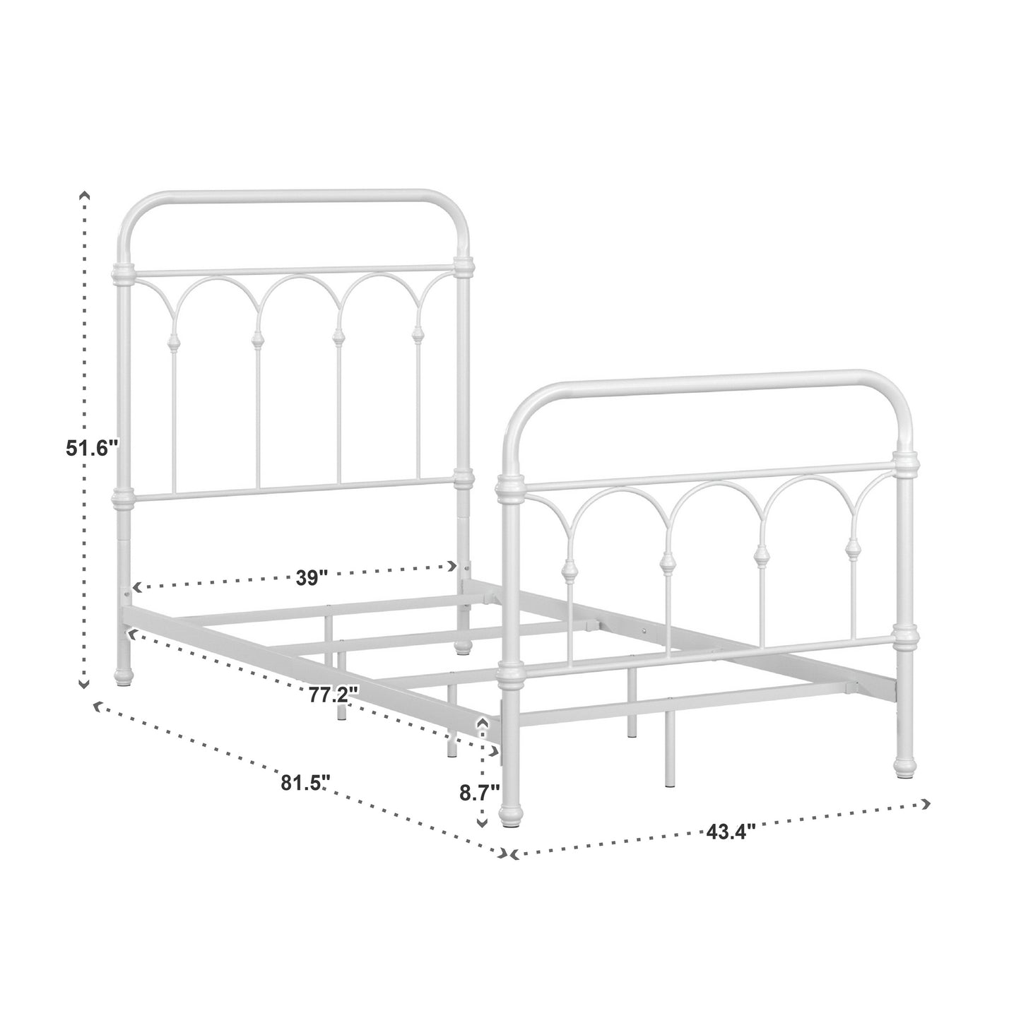 Casted Knot Metal Bed - Antique White, Twin (Twin Size)