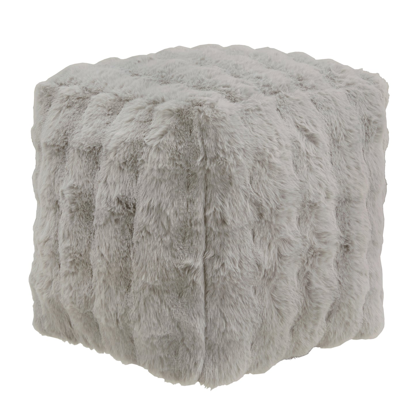 Upholstered Square Pouf Ottoman - Grey Square Furry Fabric