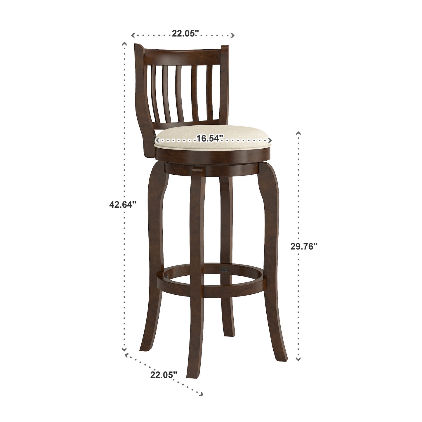 29" Bar Height Slatted Back Swivel Stool - Beige Linen, Cherry Finish