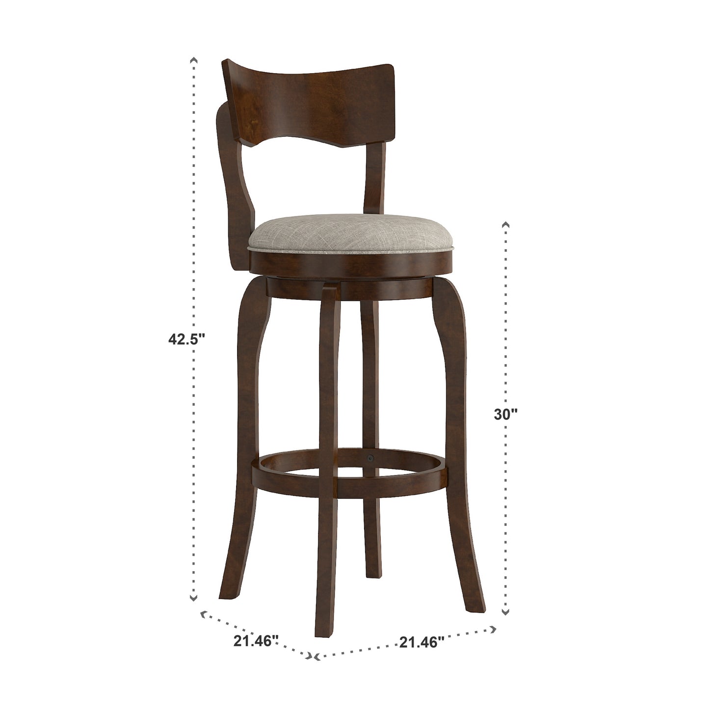 29-Inch High Back Swivel Bar Stool - Gray Linen