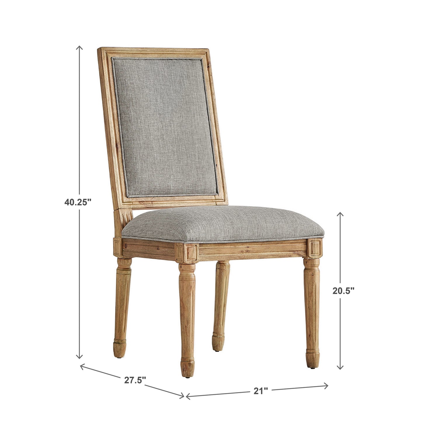 Rectangular Linen and Wood Dining Chairs (Set of 2) - Gray Linen, Natural Finish