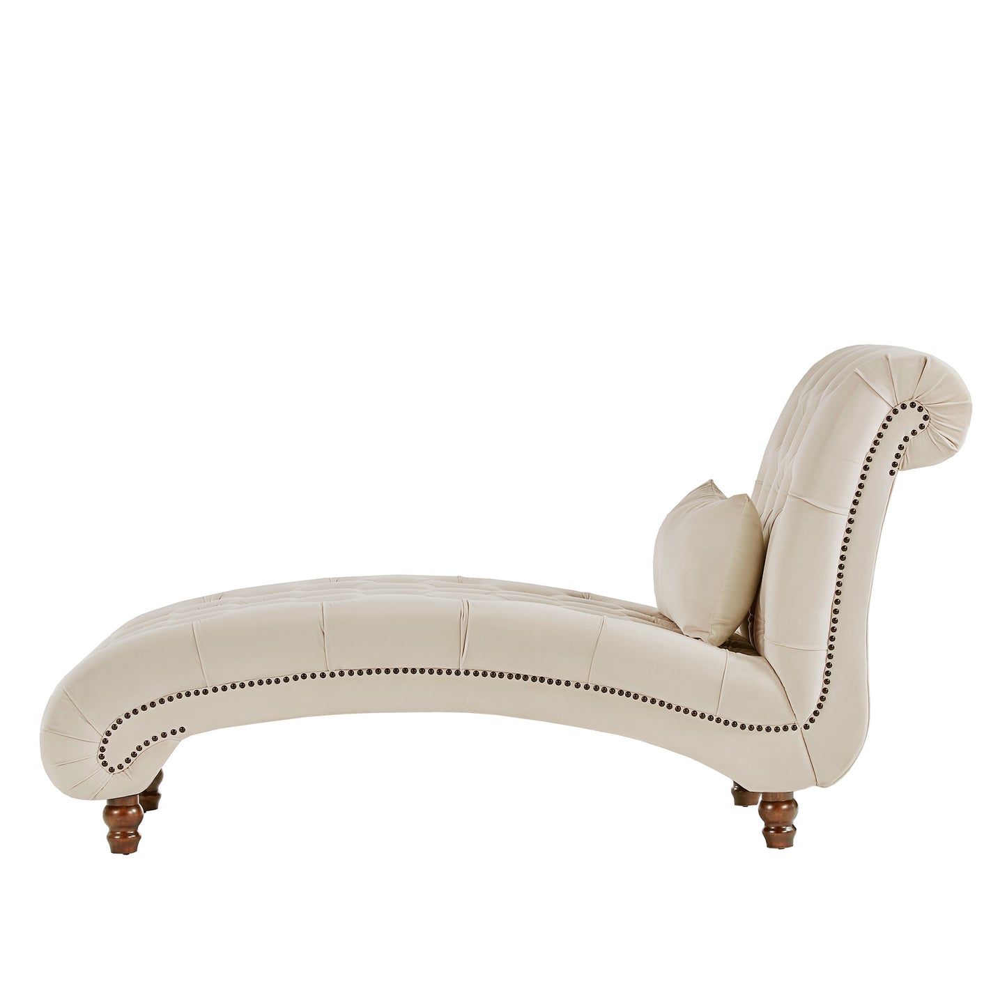 Tufted Oversized Chaise Lounge - Beige Velvet