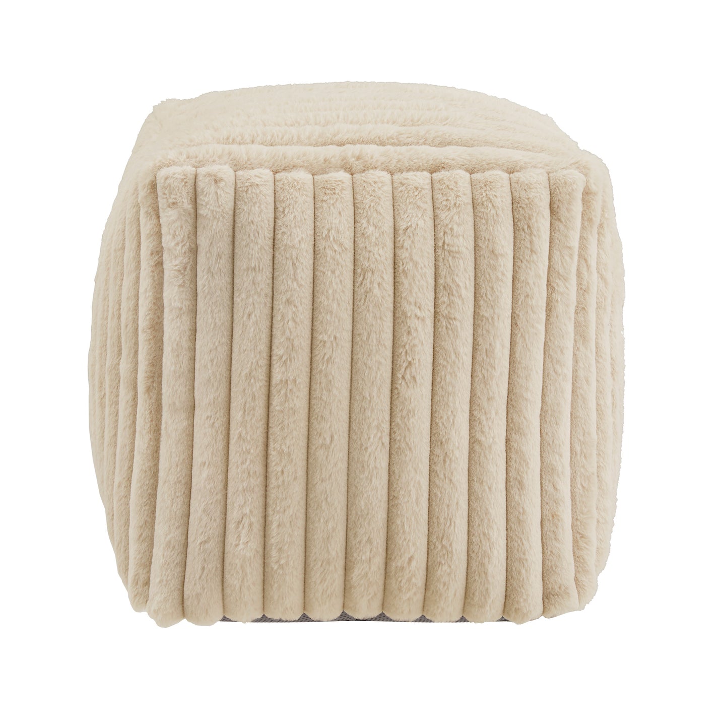 Upholstered Square Pouf Ottoman - Taupe Channel Furry Fabric