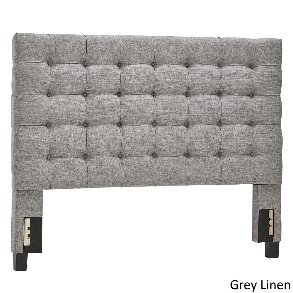 Button Tufted Linen Upholstered Headboard - Grey Linen, Queen