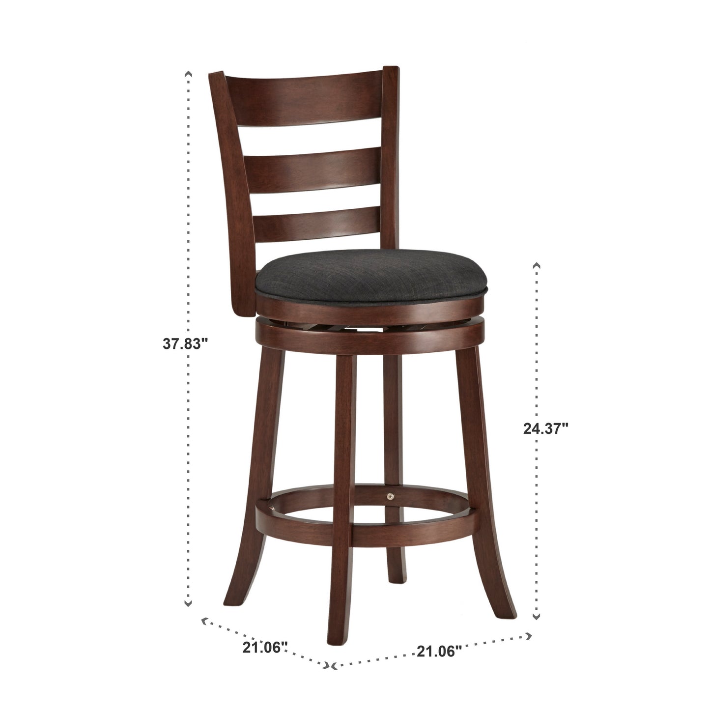 Ladder Back 24"H Swivel Counter Height Stool - Dark Charry Finish, Dark Gray Linan