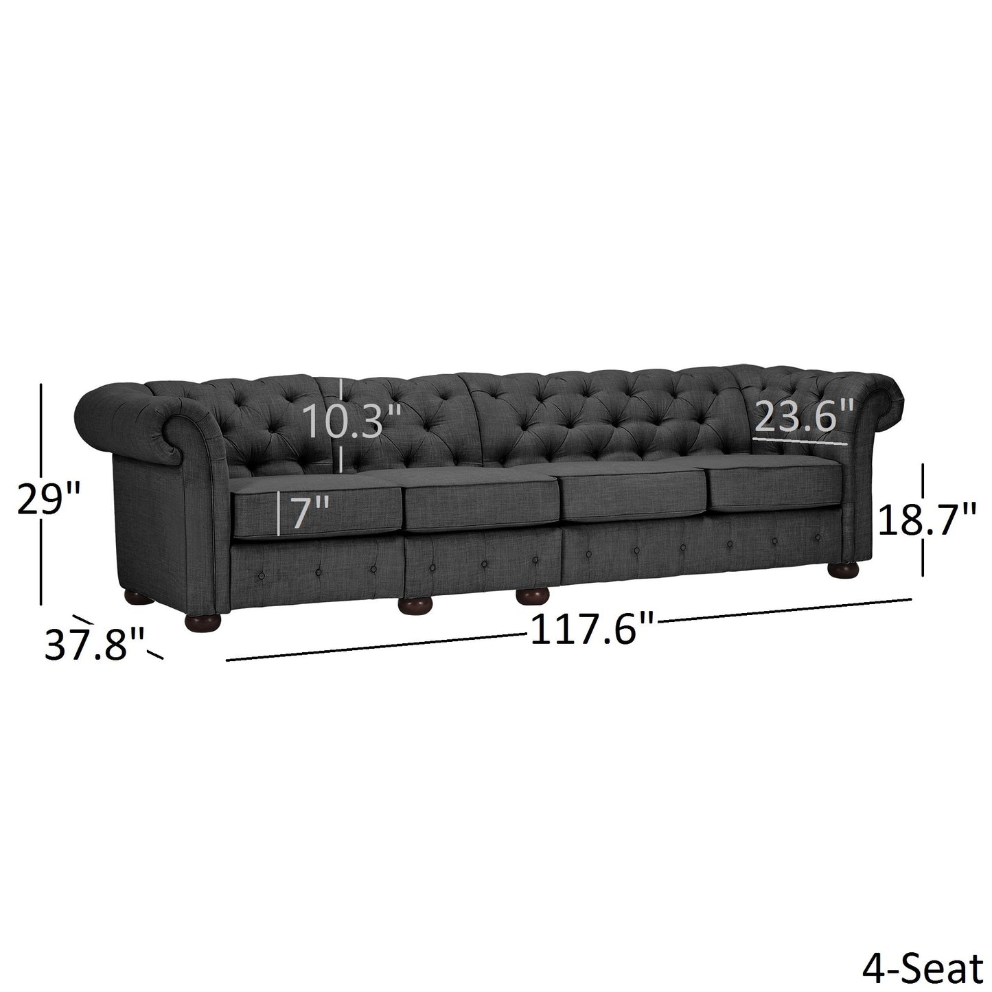 4-Seat Modular Chesterfield Sofa - Dark Grey Linen