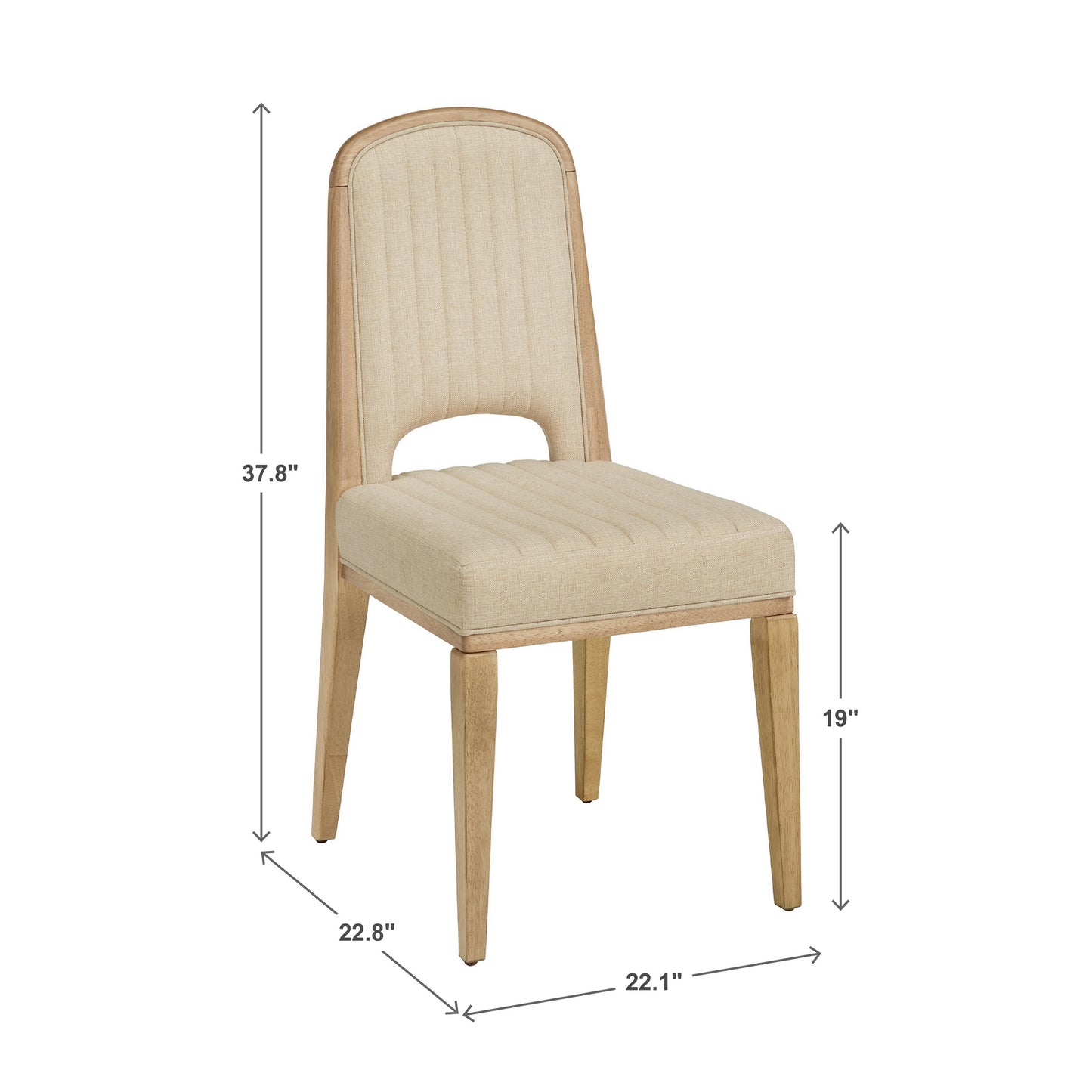 Wood Finish Cream Fabric Channel Stitching Dining Chair (Set of 2) - Oak Wash