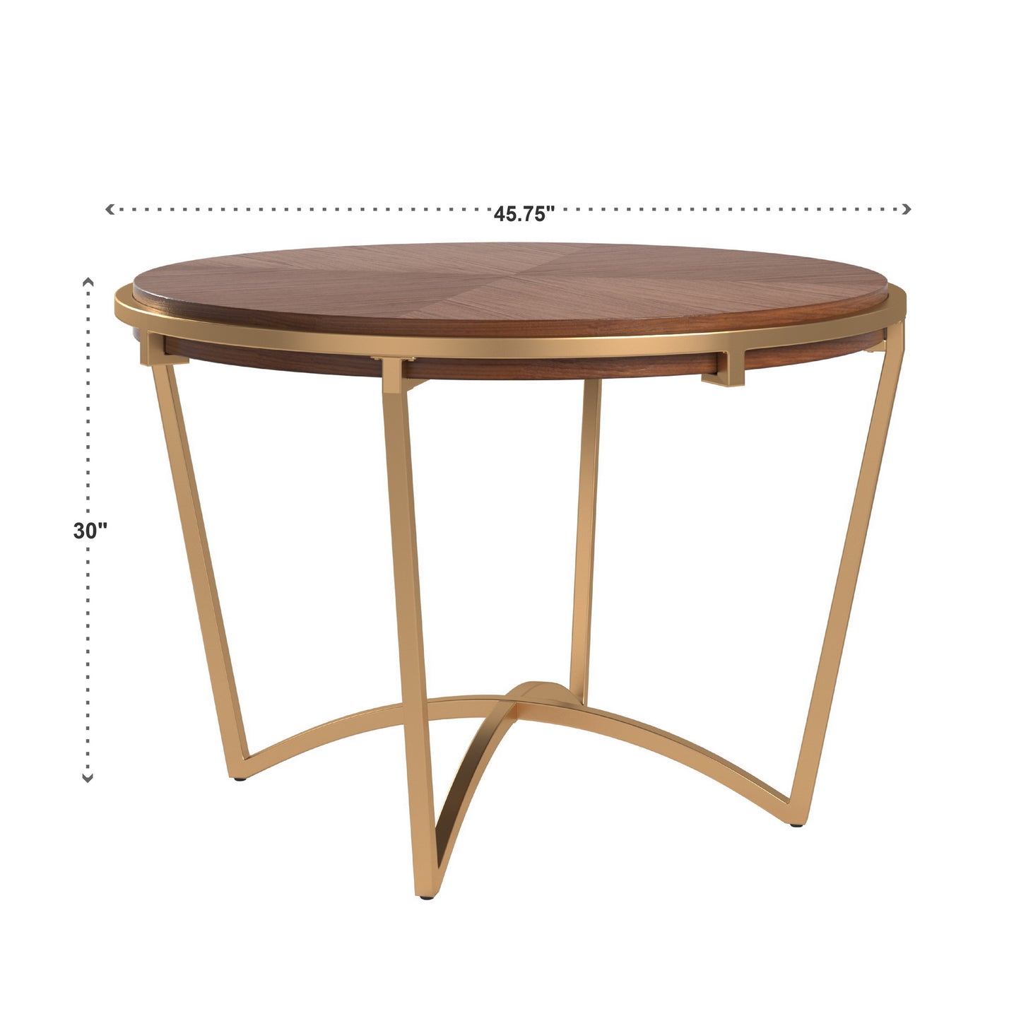 Natural Finish Dining Table With Gold Metal Base