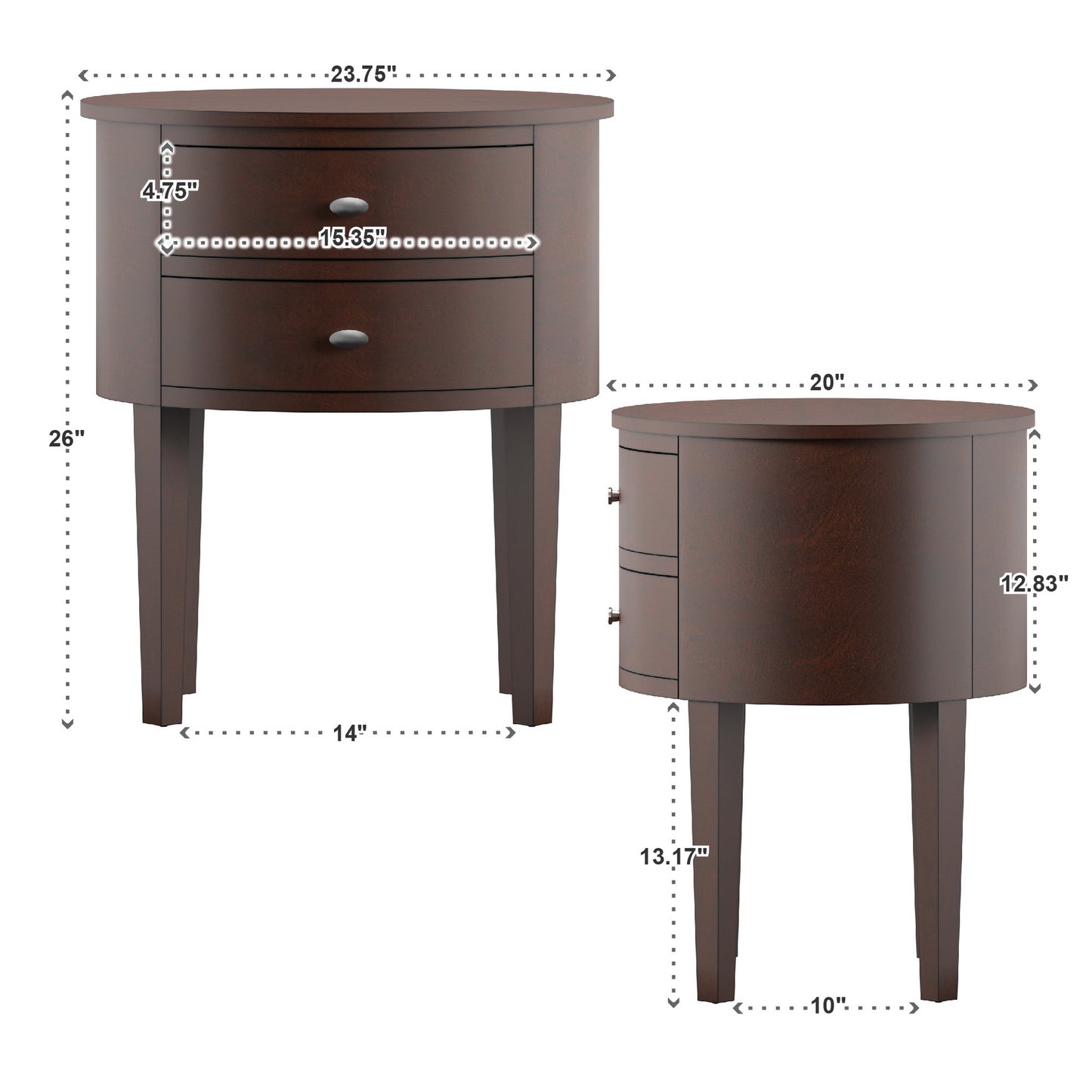 2-Drawer Oval Wood Accent Table - Espresso