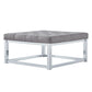 Chrome Square Base Ottoman - Grey Linen, Dimpled Tufts