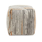Upholstered Square Pouf Ottoman - Multicolored Line Pattern Fabric