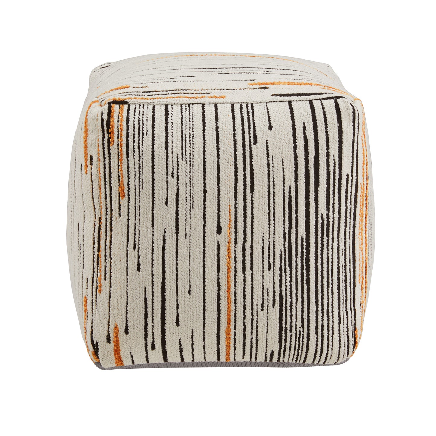 Upholstered Square Pouf Ottoman - Multicolored Line Pattern Fabric