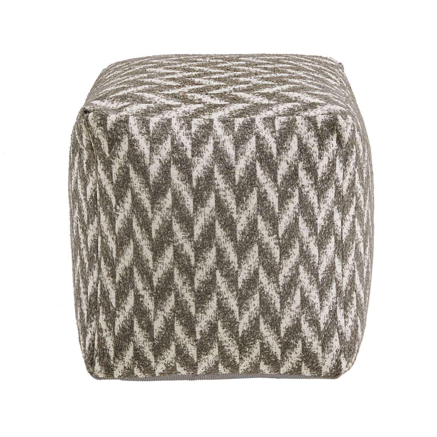 Upholstered Square Pouf Ottoman - Grey & White Herringbone Pattern Fabric