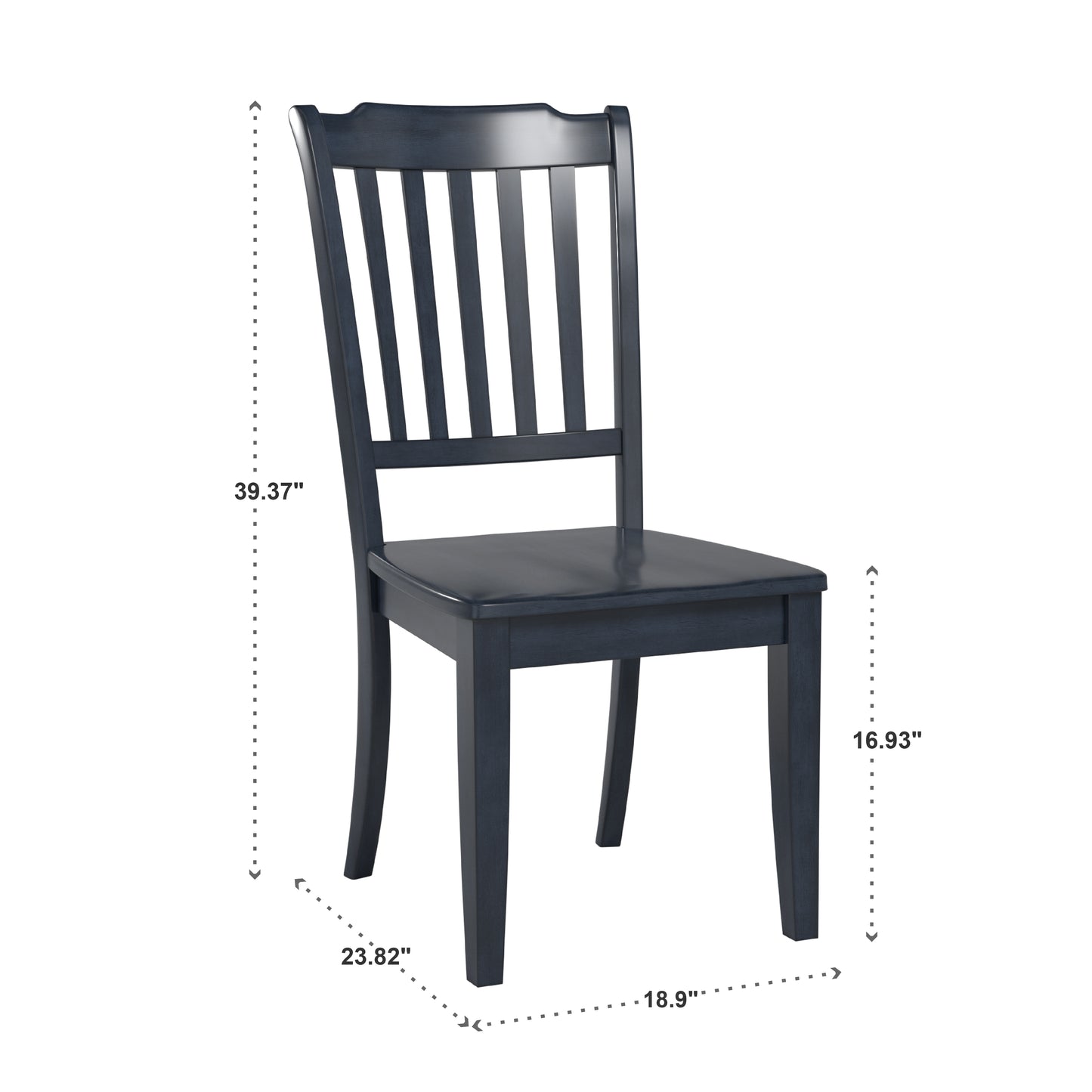 Slat Back Wood Dining Chairs (Set of 2) - Antique Dark Denim Finish