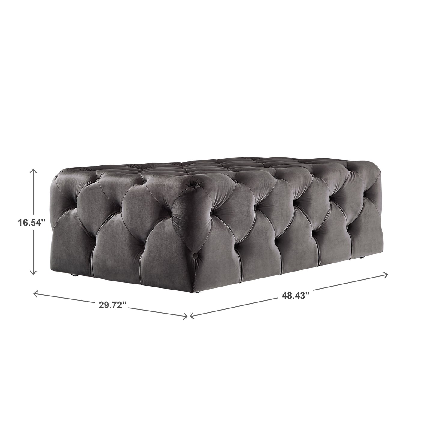 Rectangular Tufted Ottoman with Casters - Dark Gray Velvet