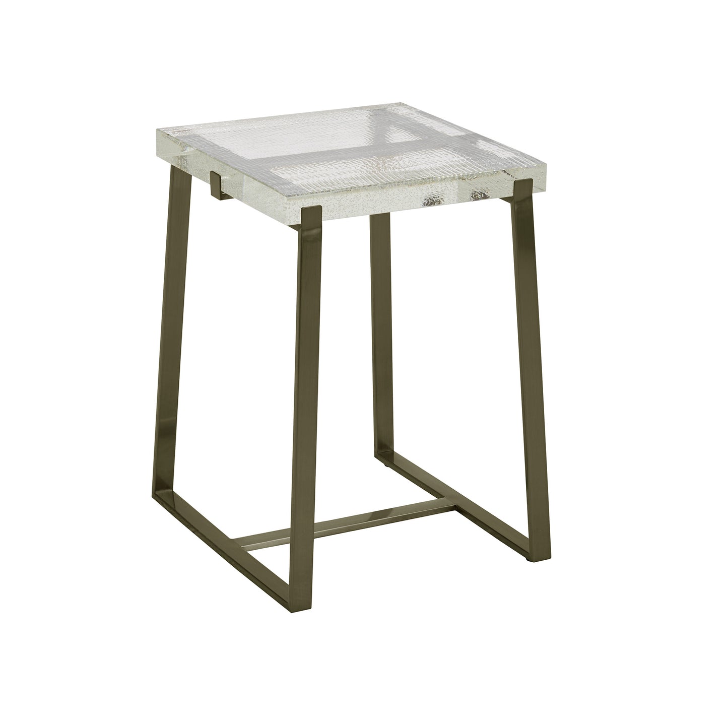 Stainless Steel Glass Top Table - Iron Grey Finish, Square End Table