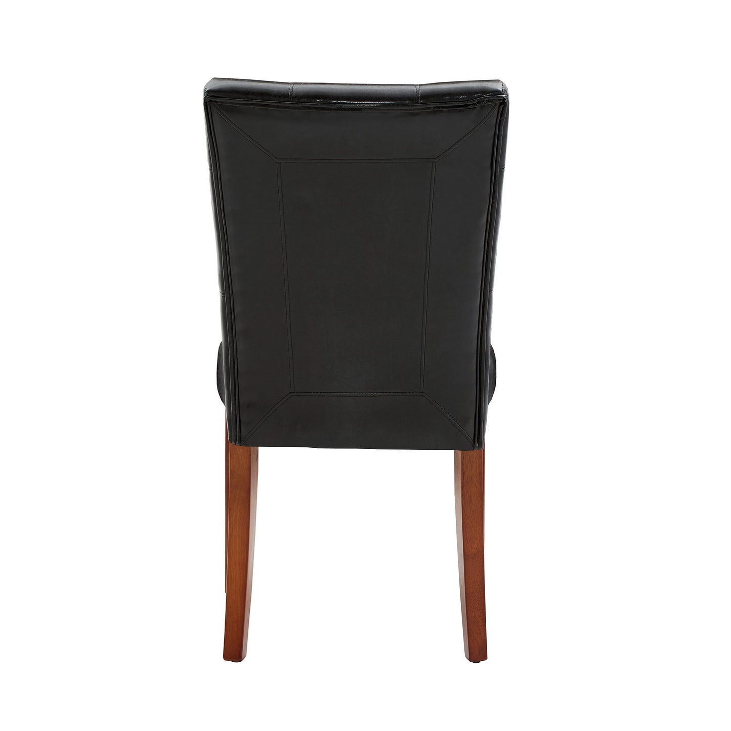Tufted Faux Leather Dining Chairs (Set of 2) - Cherry Finish, Dark Brown Faux Leather