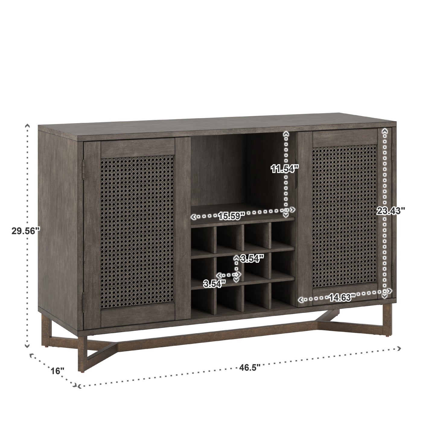 Wood Rattan Wine Rack Buffet Server - Gray Finish
