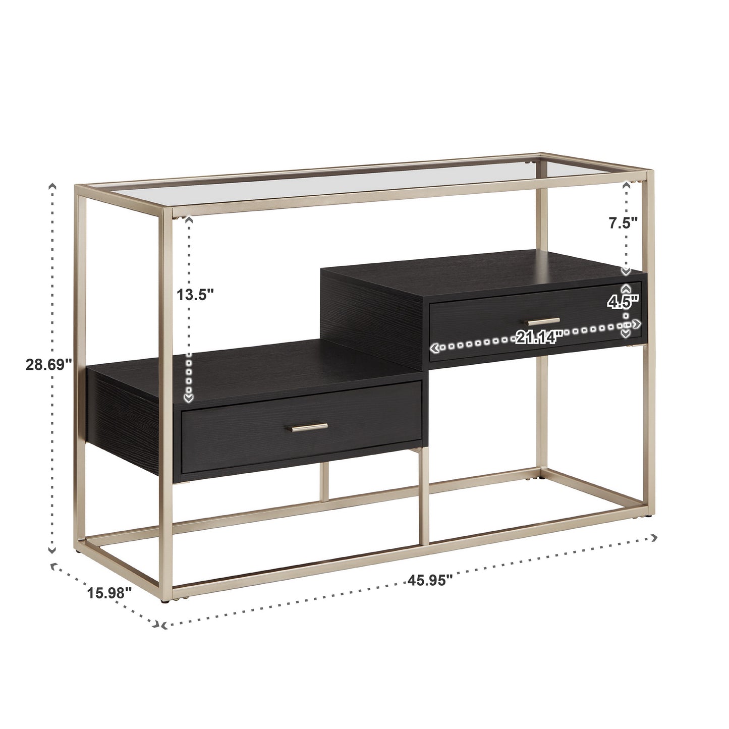 Champagne Silver Finish Table with Storage - Sofa Table