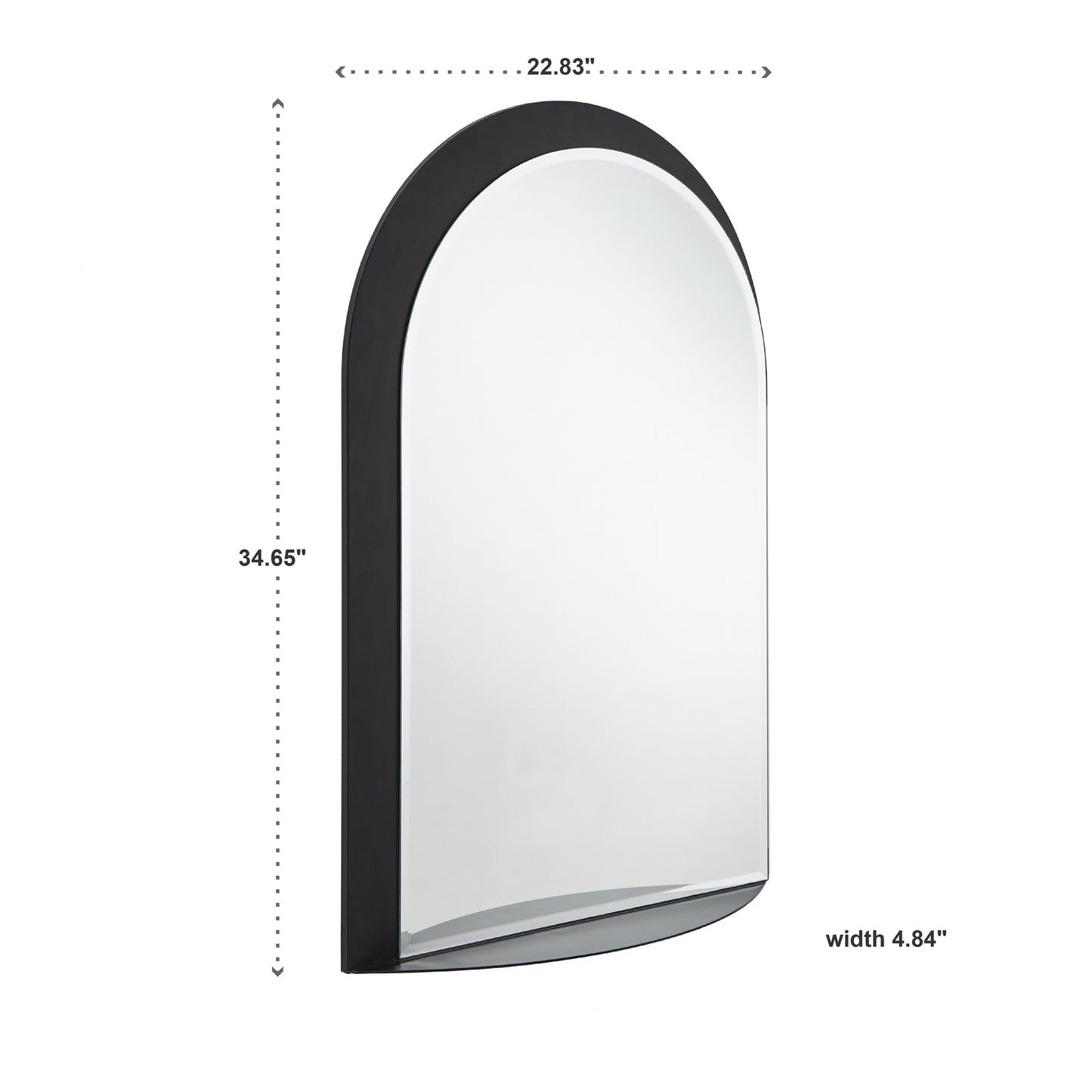 Metal Arched Wall Mirror with Shelf - Black Finish