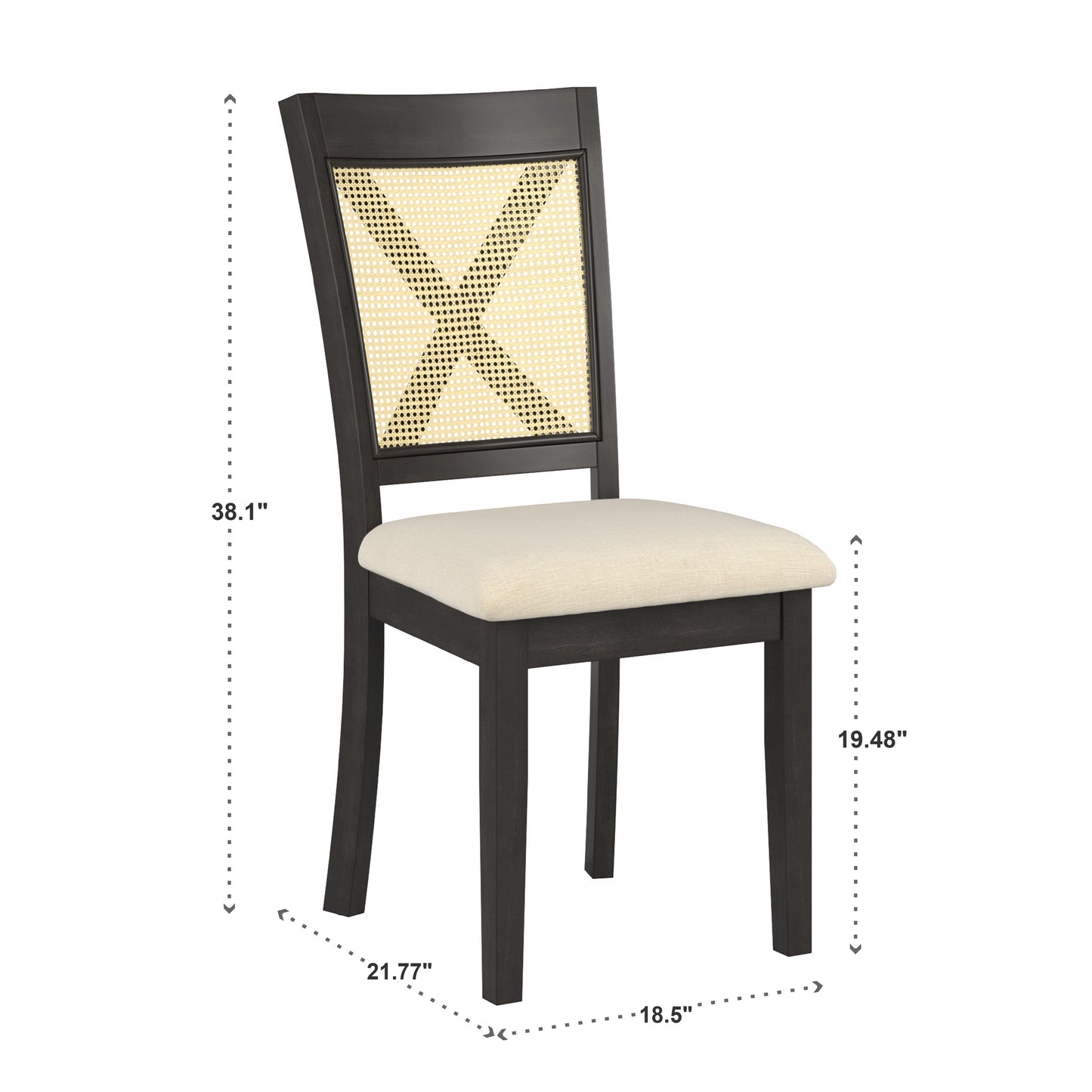 Cane Accent Dining - X-Back Chair (Set of 2), Antique Black Finish, Beige Linen