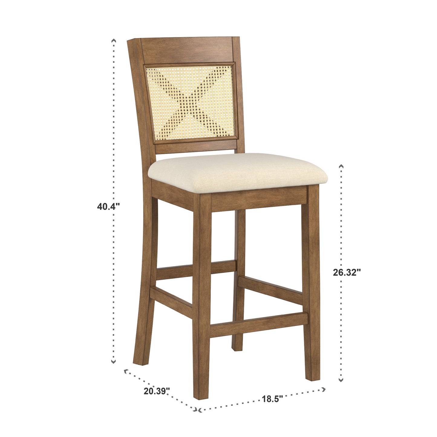 Cane Accent Counter Height - X-Back Chair (Set of 2), Oak Finish, Beige Linen