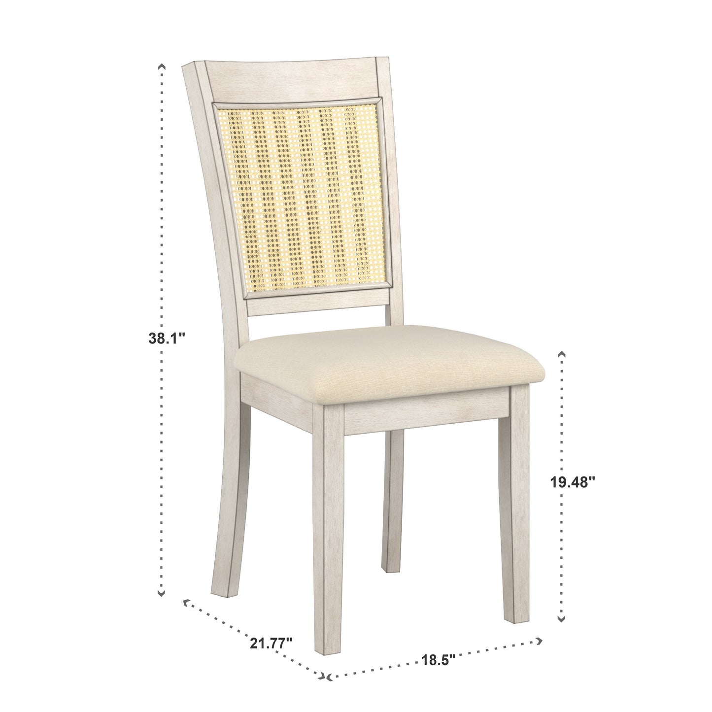 Cane Accent Dining - Slat Back Chair (Set of 2), Antique White Finish, Beige Linen