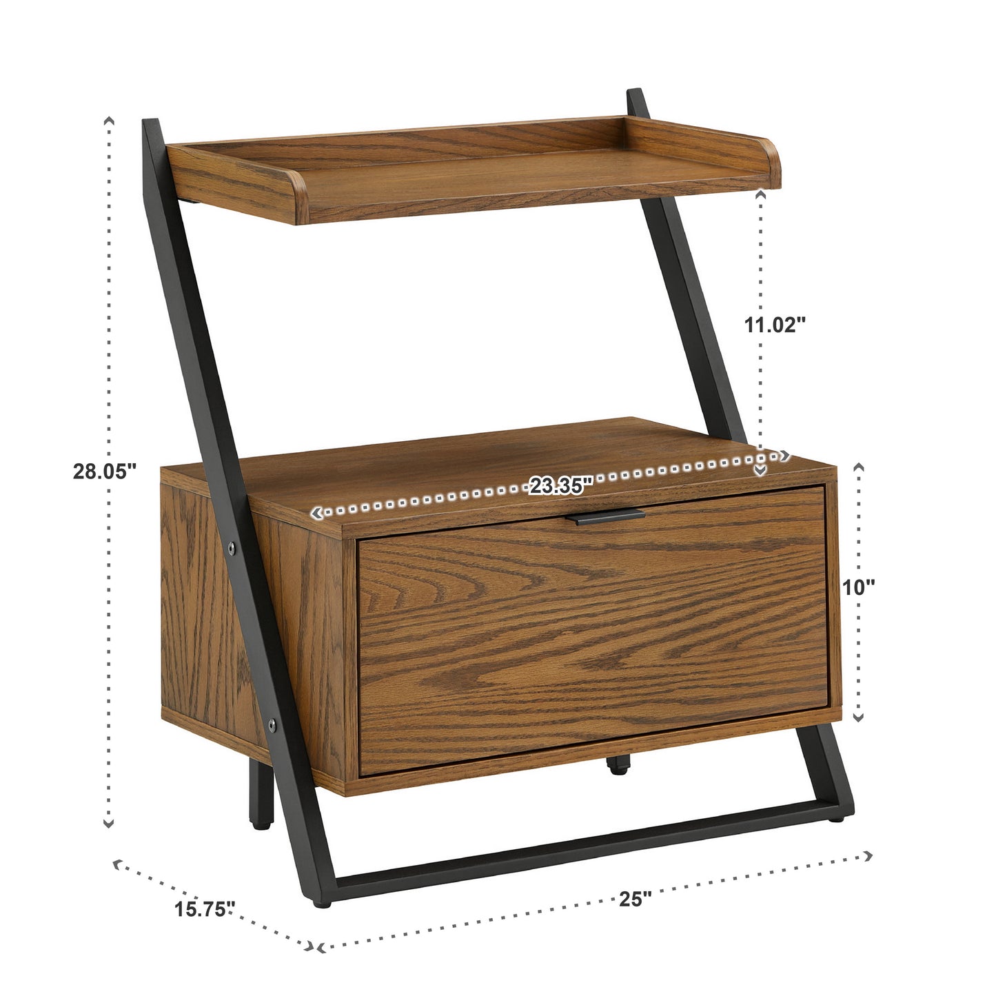 Two-tone Black & Oak finish Nightstand - 1-Drawer with 1 Shelf