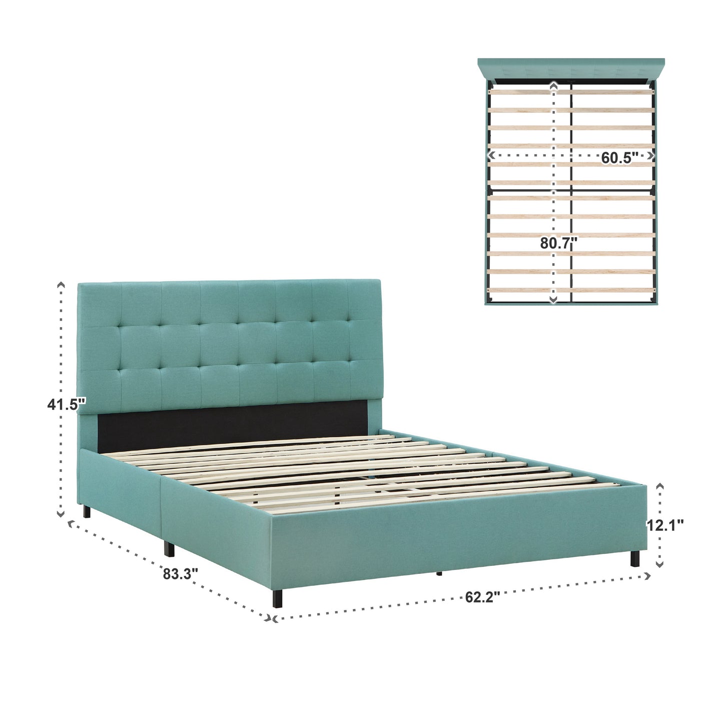 Linen Tufted Queen Platform Bed - Blue (Queen Size)