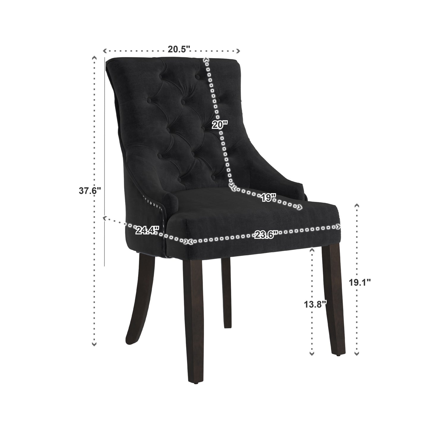 Velvet Button Tufted Wingback Dining Chairs (Set of 2) - Dark Gray Velvet