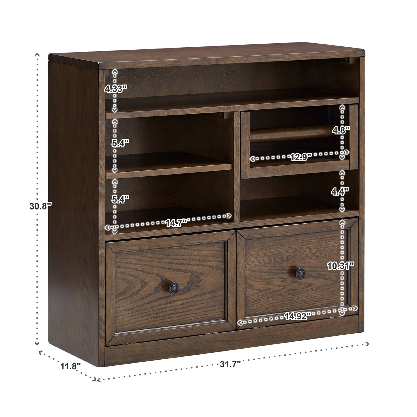 Dark Oak Finish Wood Cabinet - With Tip-Out Bins