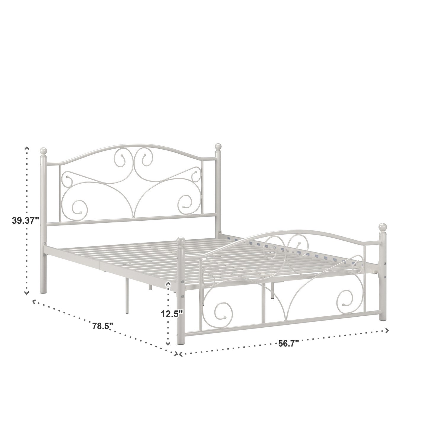 White Metal Platform Bed - Full