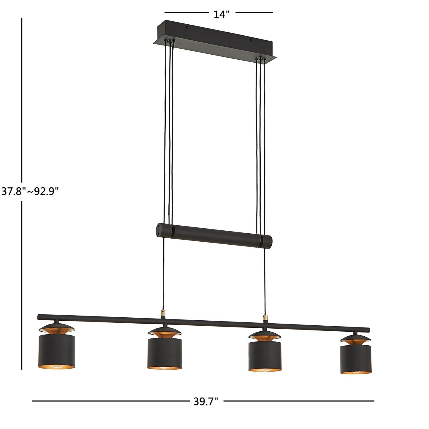 Matte Black Finish Modern Adjustable Height 4-Cylinder Pendant Light
