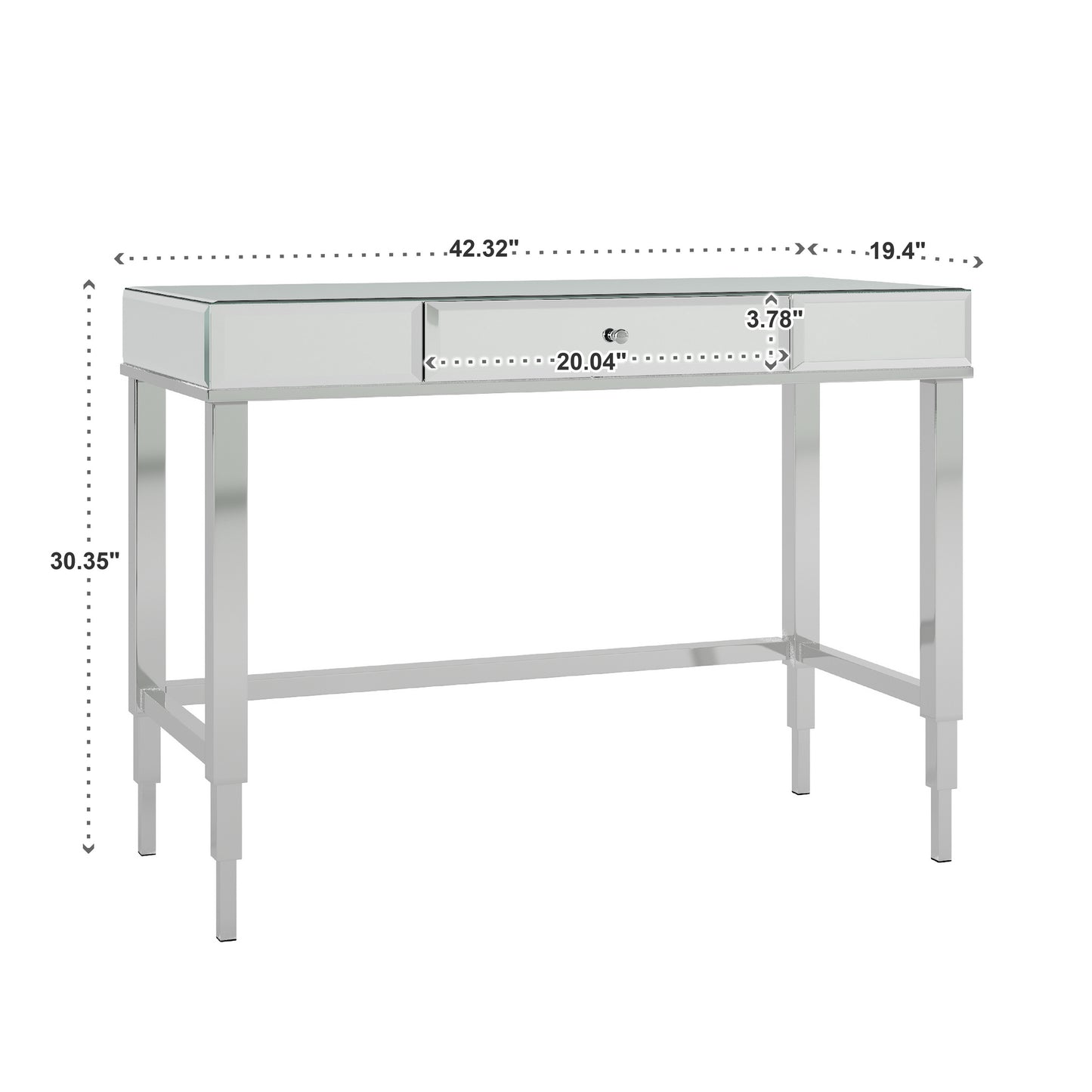 Beveled Mirrored Accent 1-Drawer Office Writing Desk - Chrome