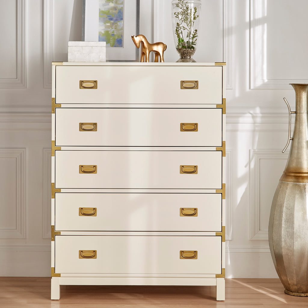 5-Drawer Gold Accent Campaign Chest - White by iNSPIRE Q Bold iNSPIRE Q Home 5-Drawer Gold Accent Campaign Chest - White by iNSPIRE Q Bold iNSPIRE Q Home