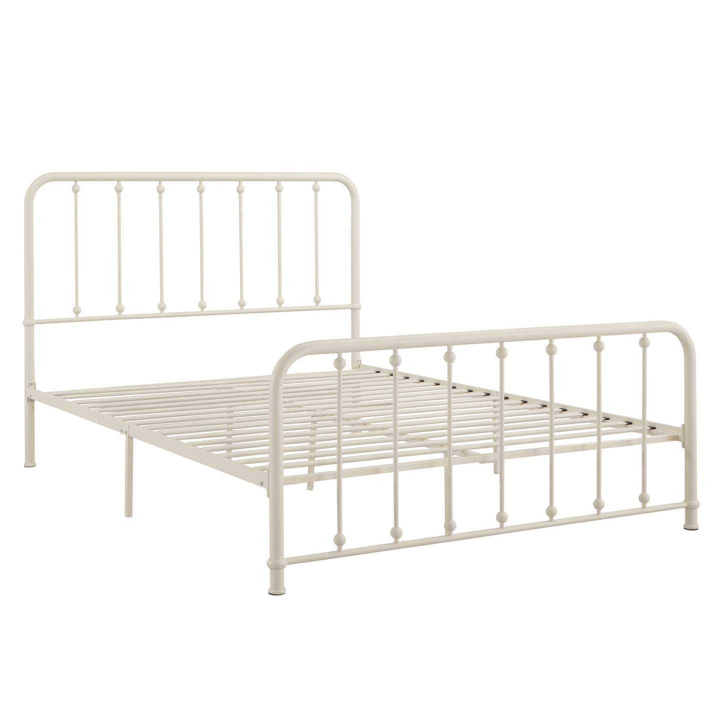 Local Pickup Only - Beaded Spindle Metal Platform Bed - White, Queen Size (Queen Size)