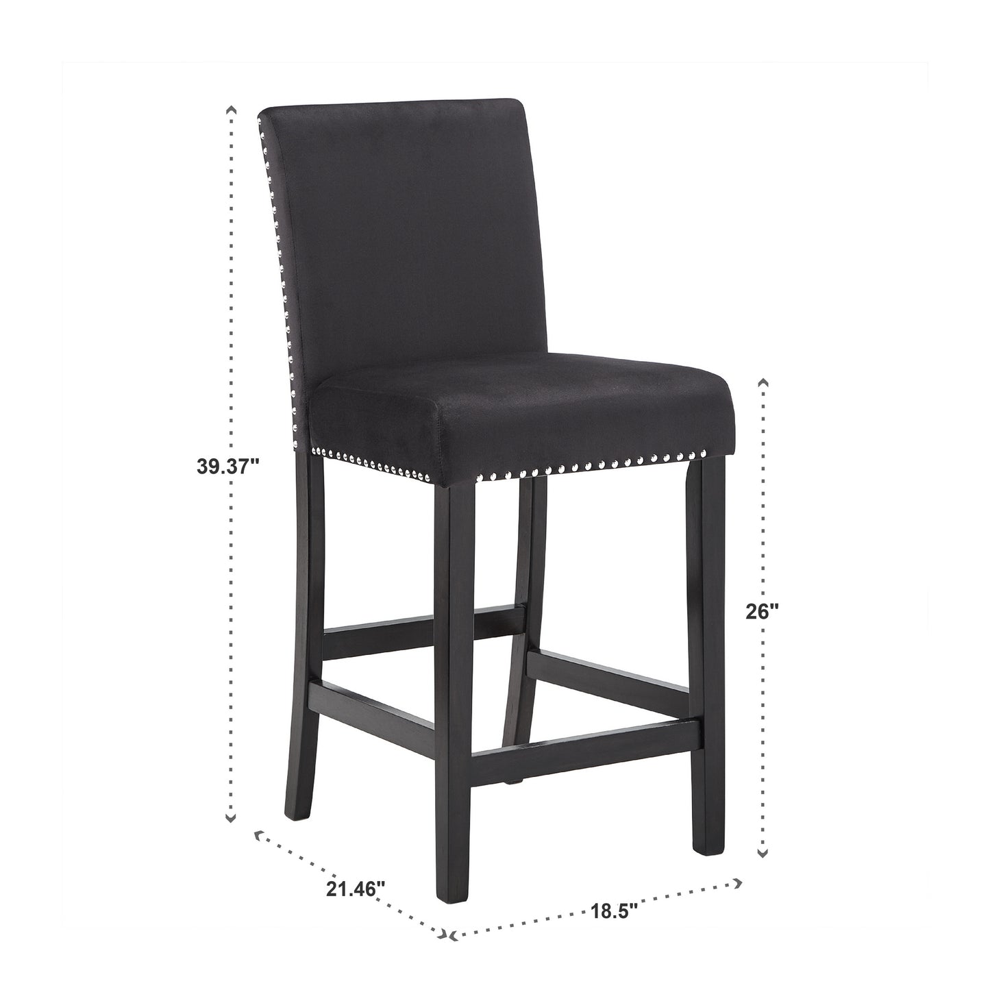Nailhead Velvet Upholstered Chairs (Set of 2) - 24" Counter Height, Black