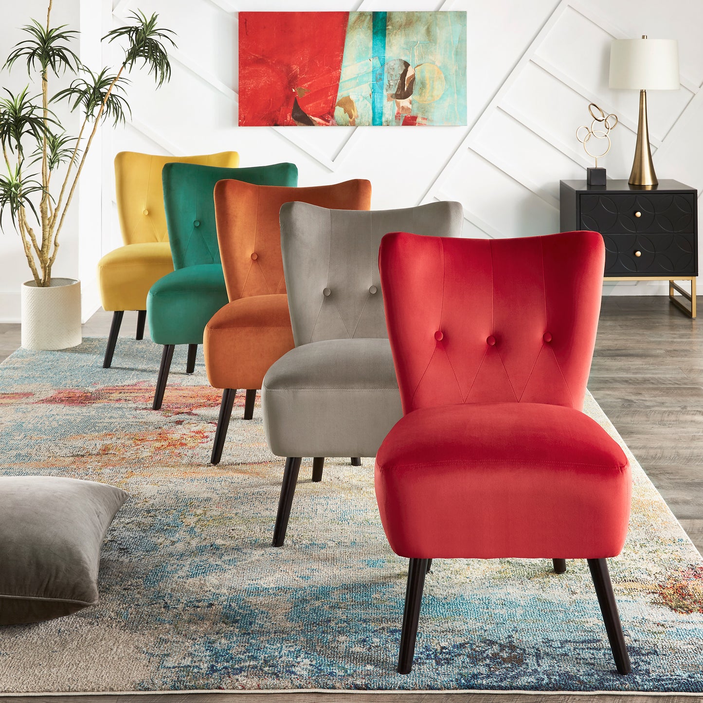 22.5" Wide Tufted Accent Chair - Green Velvet with Brown Legs