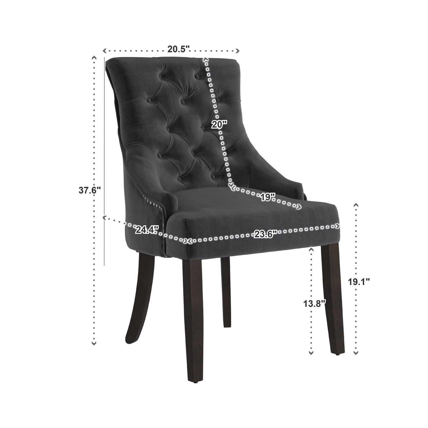 Velvet Button Tufted Wingback Dining Chairs (Set of 2) - Gray Velvet