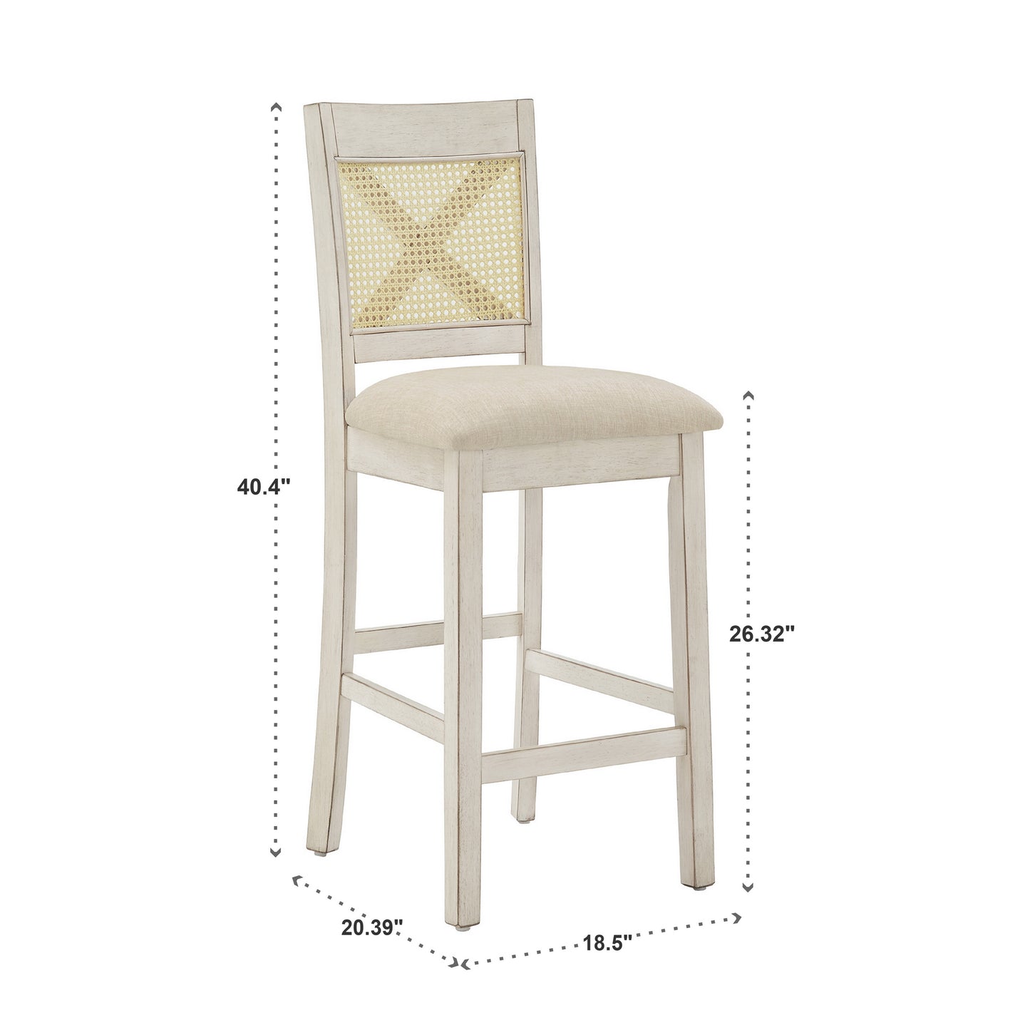 Cane Accent Counter Height - X-Back Chair (Set of 2), Antique White Finish, Beige Linen