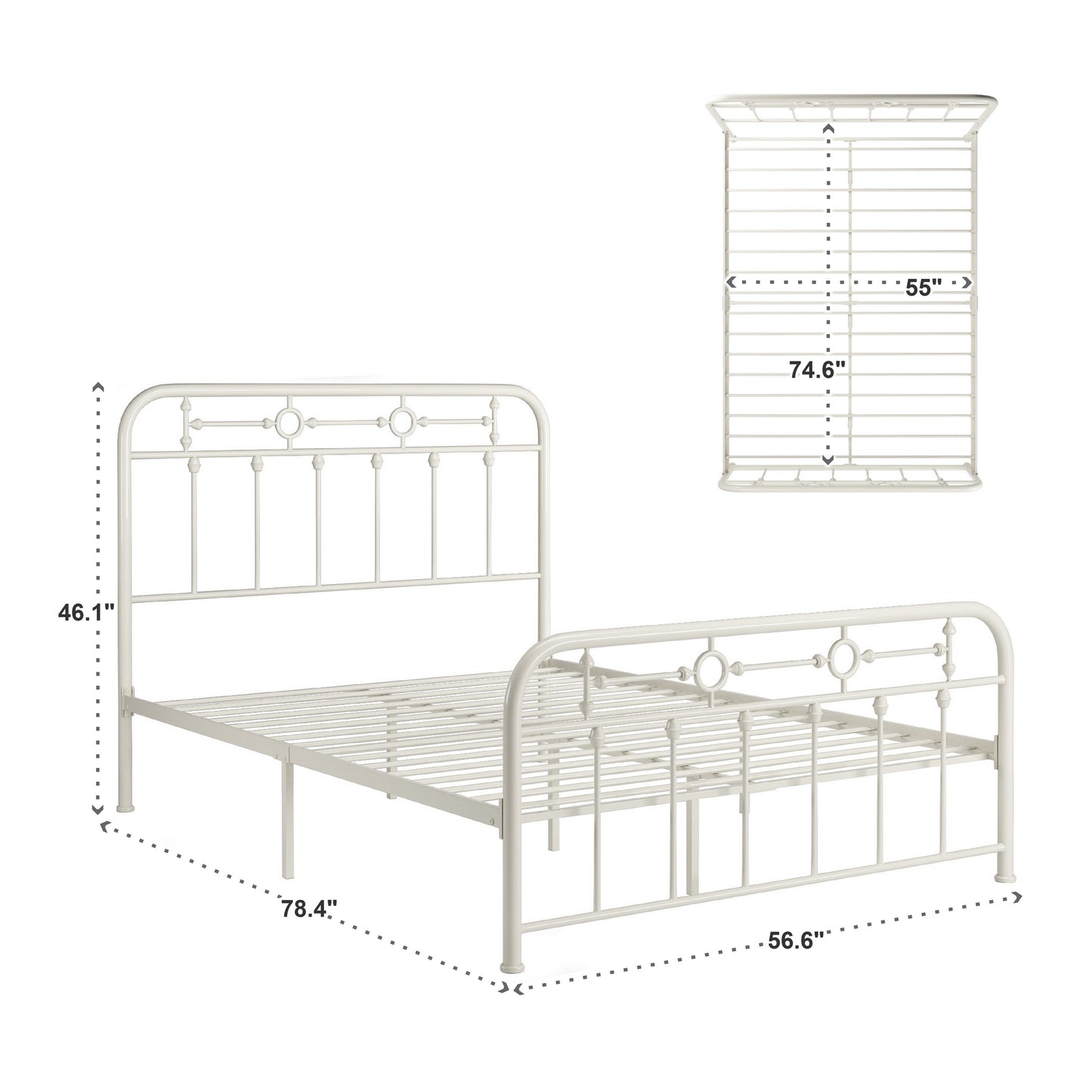 Metal Spindle Platform Bed - White, Full Size (Full Size)