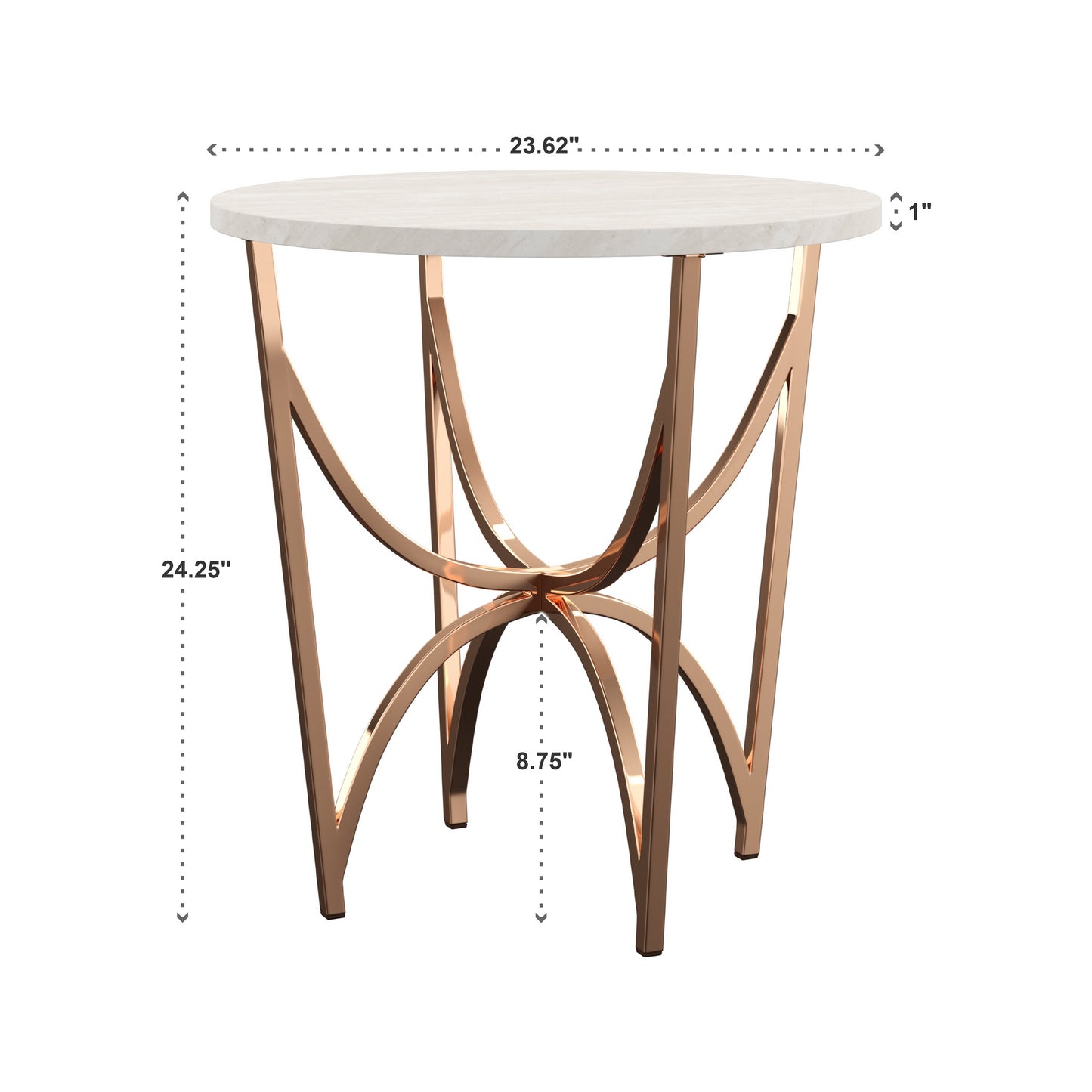 Champagne Gold Finish End Table with White Faux Marble Top