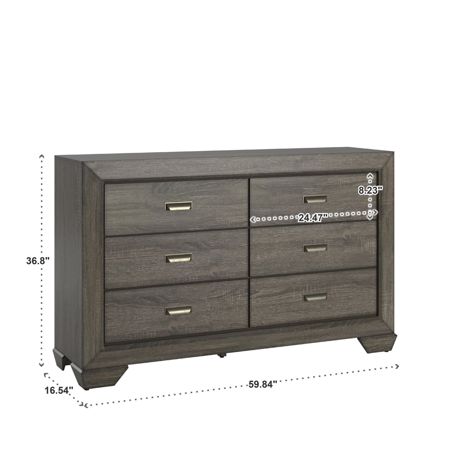 Grey Panel 6-Drawer Dresser - Dresser Only - Dresser Only