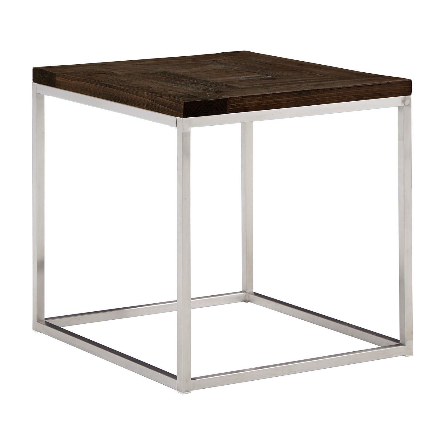 Local Pickup Only - Stainless Steel Rectangular End Table - Brown Finish Top
