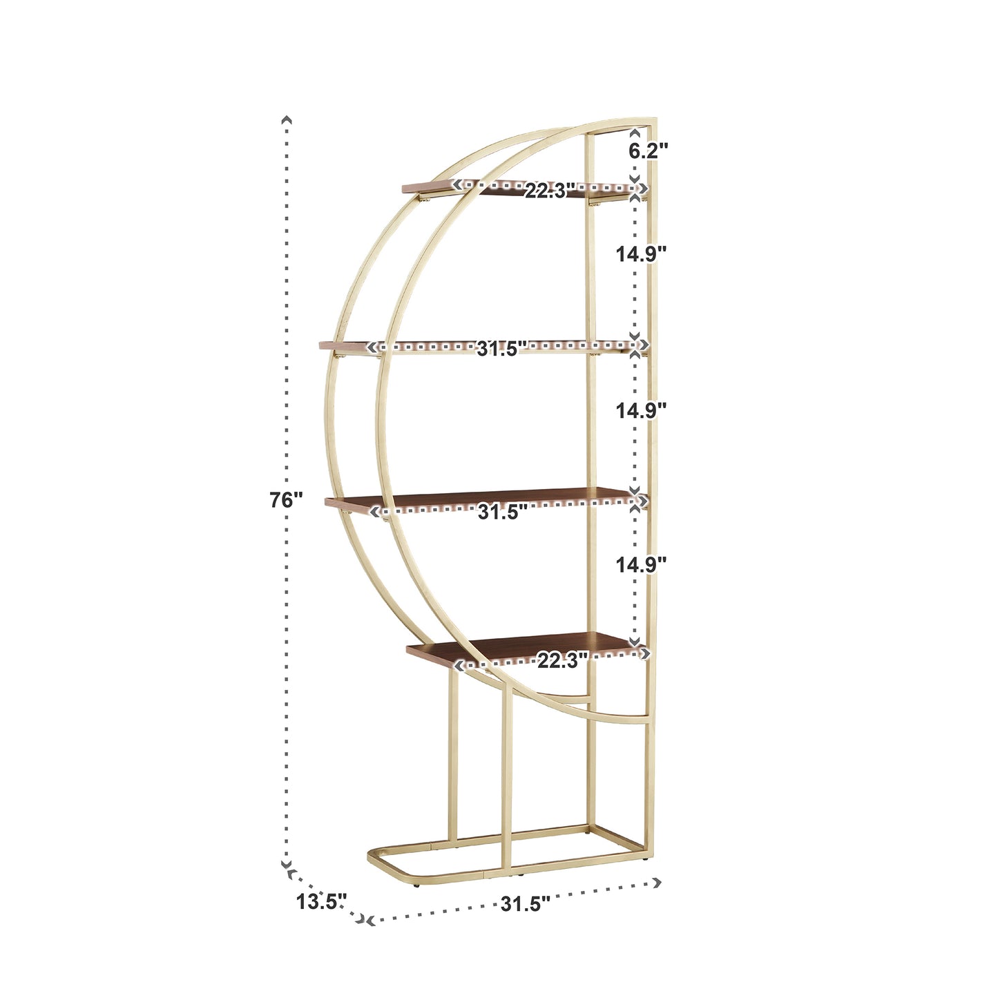 Natural Finish Gold Metal Half Moon Bookcase - One Bookcase