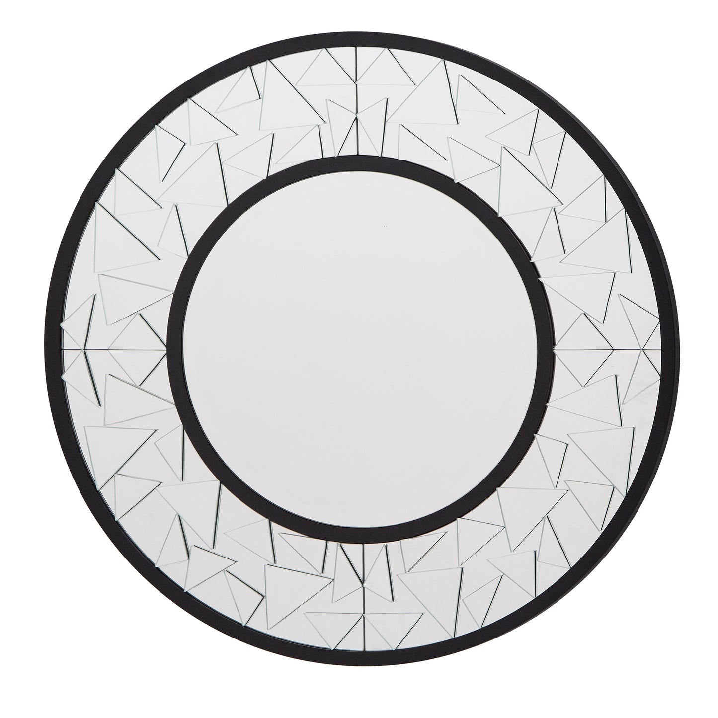 Black Finish Crackle Glass Round Wall Mirror