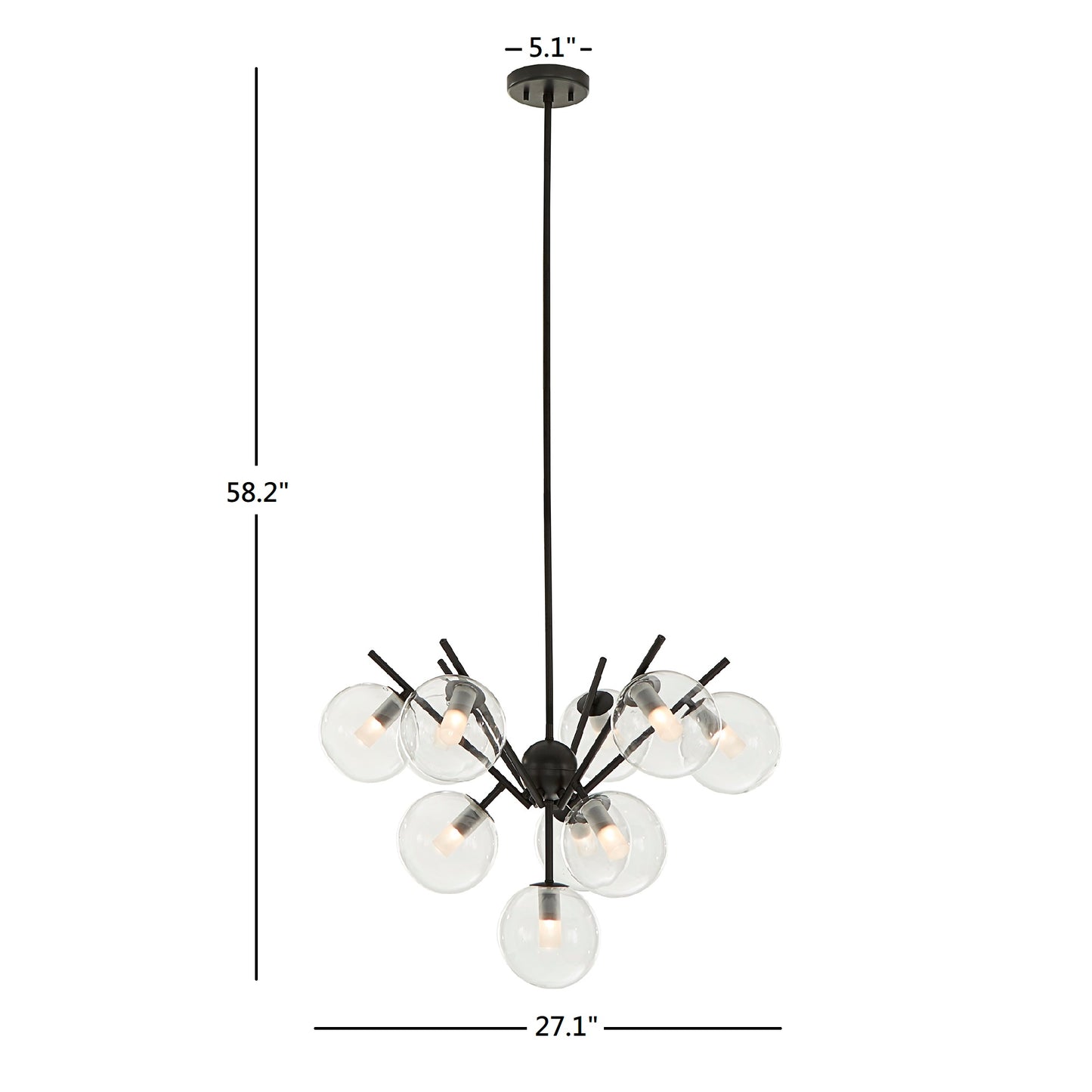 Matte Black Finish Bold 10-Glass Globe Pendant Light