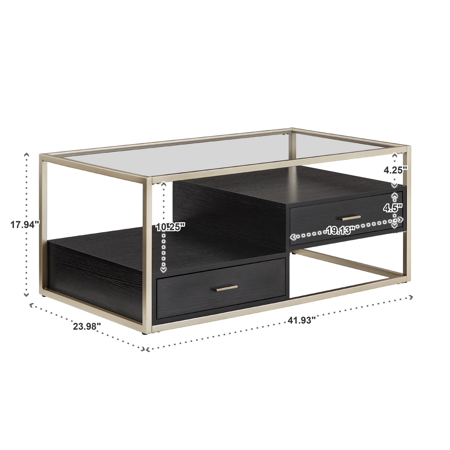 Champagne Silver Finish Table with Storage - Coffee Table